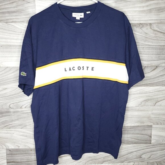 Vtg Lacoste Mens Shirt Sz XL 6 Navy Spellout Crew Neck Lightweight Short Sleeve - Picture 1 of 10